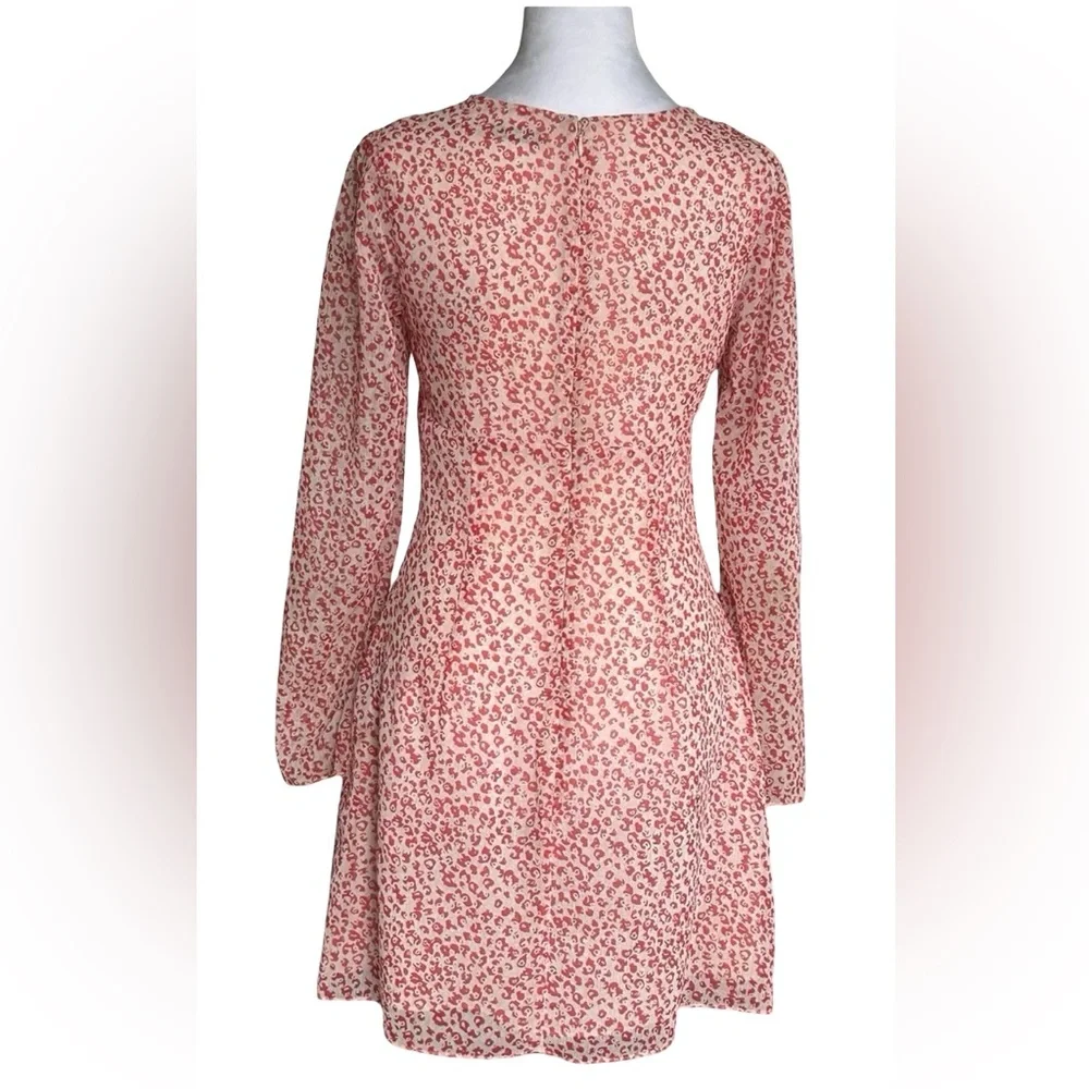 Orange Floral Long Sleeve Mini Dress Sz S Cottagecore Garden Tea Romantic Boho - Picture 5 of 9